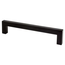 Black rectangular cabinet drawer pull handle with a modern, minimalist design against a white background.